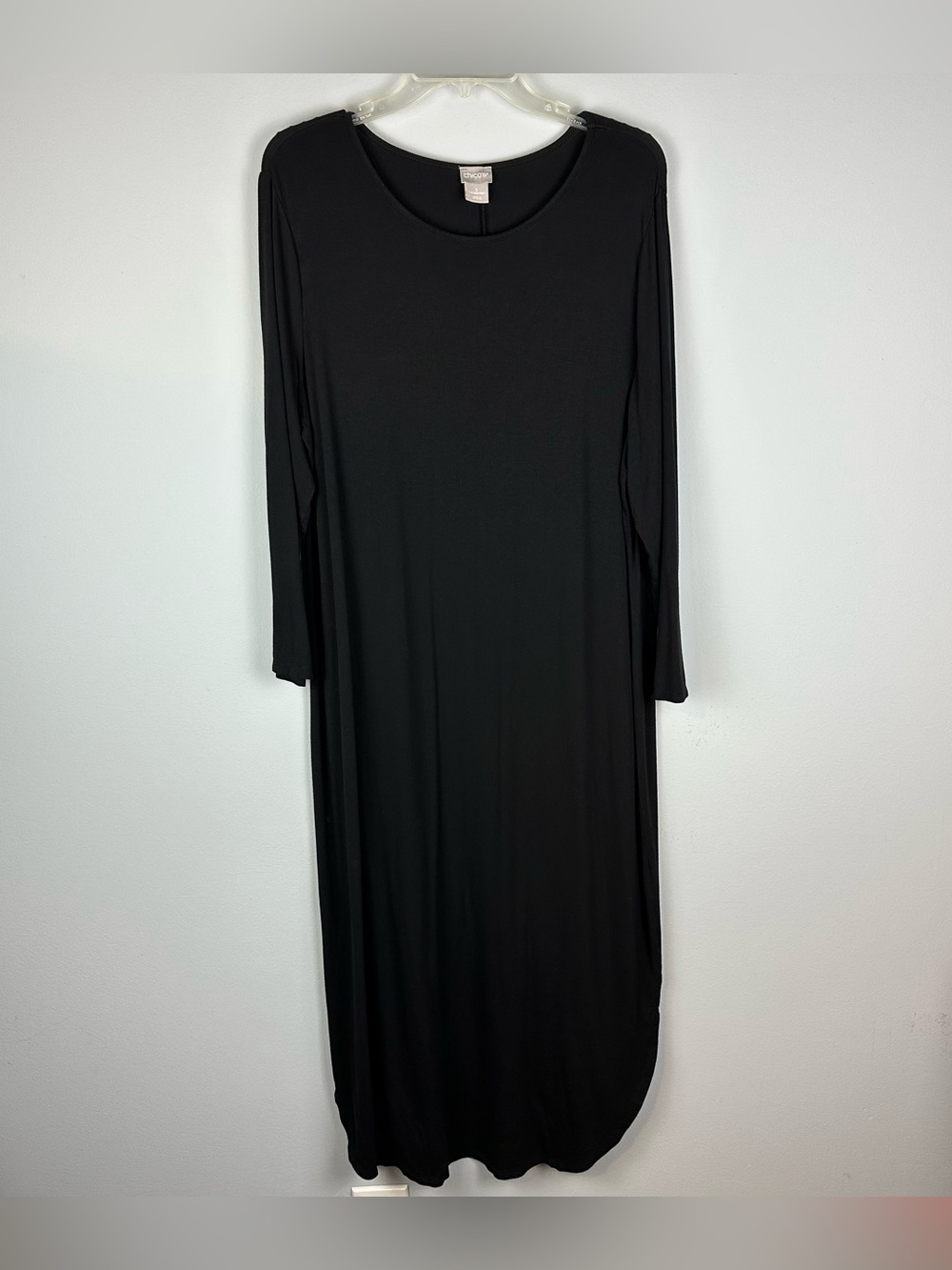 Chicos Maxi Dress Size 3 XL/16 Long Sleeve Rayon Stretch Black
